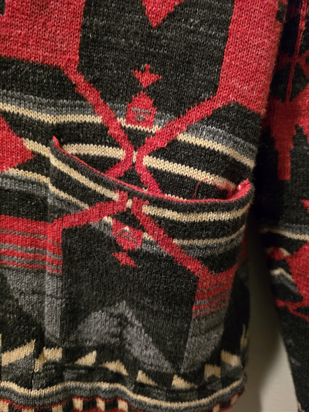 Lauren Ralph Lauren Red and Gray Aztec Shawl-Collar Button Cardigan - Picture 7 of 7